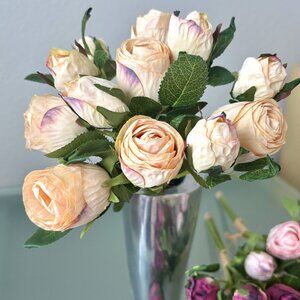 13 1/4" Cream 12 Bud Faux Artificial Roses Rosebuds Flower Bundle Bouquet New
